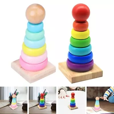 Wooden Baby Stacking Toy Rainbow Rings Stacker For Holiday Festivals Party • £6.80
