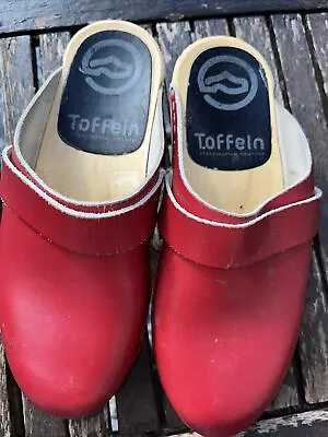 Toffein Flexi Red Leather Scandinavian Clogs  - Size 37 4.5uk • £5