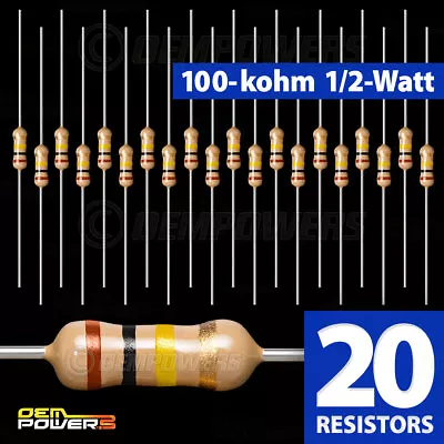 20 X RadioShack 100K-Ohm 1/2-Watt 5% Carbon Film Resistor #2711131 BULK PACK NEW • $6.89