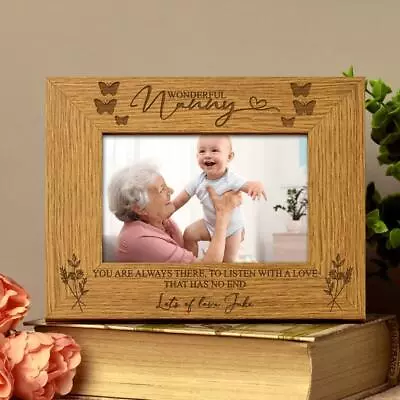 Personalised Wonderful Nanny Engraved Wooden Photo Frame Gift FW706 • £13.99