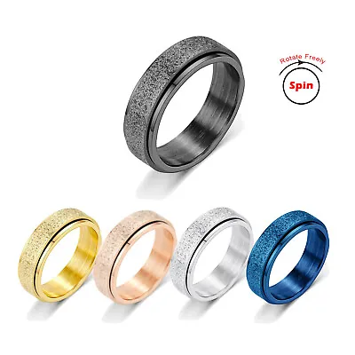 $5.99 • Buy Anti-anxiety Spinner Fidget Rotating Rings Sand Blasted Band Stainless Steel