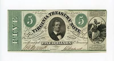 1862 Cr.13 $5 VIRGINIA Treasury Note - CIVIL WAR Era AU+ • $129