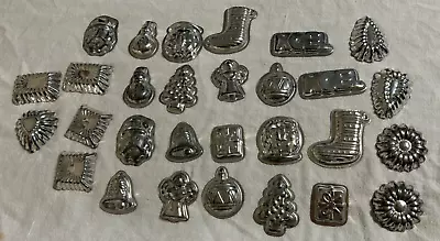 Vtg Lot Of 29 Mini Metal Tins Candy Chocolate Molds Various Holiday Shapes • $10