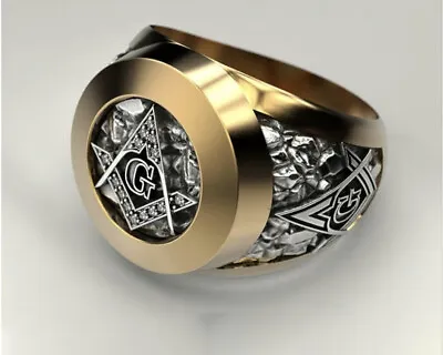 £16.39 • Buy Masonic Ring Freemason Men's Stainless Steel Crystal Gold Mason G Pillar US 7-14