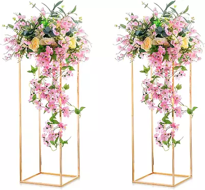 2 Pcs Metal Flower Floor Vase Column Flower Stand Geometric Centerpieces Vase Fo • $71.99