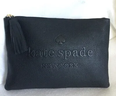 Large KATE SPADE NY Padded Black Leather Zipped Pouch/Clutch Bag / Handbag • $69