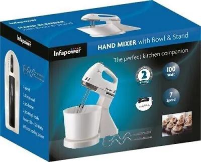 2L  Stand Hand Mixer With Bowl And Stand - 7 Speed Setting  2 Beaters INFAPOWER • £16.99