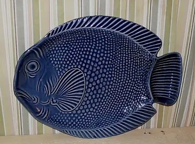BLUE FISH PLATTER 16   L . Deep Dip Dish Tail. WHITEWASH BLUES & LIGHT GRAY. • $33.02