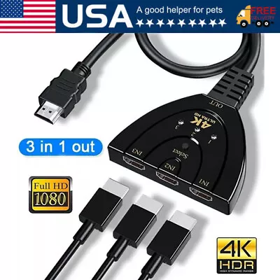 2FT 4K HDMI 2.0 Cable Auto Switch Switcher Splitter  Adapter 3 In-1 Out Device • $6.68