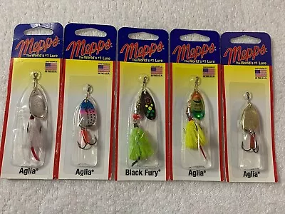 (LOT OF 5) MEPPS AGLIA BAIT SERIES SPINNERS.#2   1/6oz.COLORS/TYPES AS PICTURED • $23.95