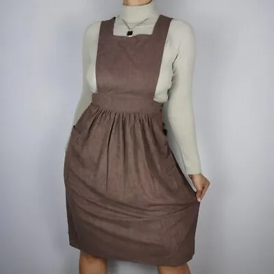 Vintage Brown Pinafore Apron Dress Fits 10-12 Autumn  Cottage Halloween Dress Up • $17.41