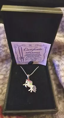 BN Beautiful Silver & Coloured Stone Unicorn Necklace In Box.  • £4.99