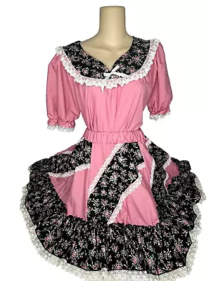 London Bridge Pink & Black Print 2 Piece Square Dance Outfit S / M 20  Length • $68