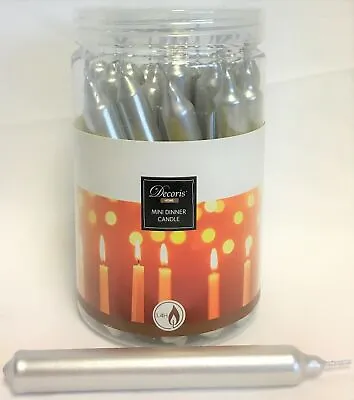 Silver Mini Dinner Taper Candles Tub Of 22 Christmas Candle 10cm 1.4H Burn Time • £7.49