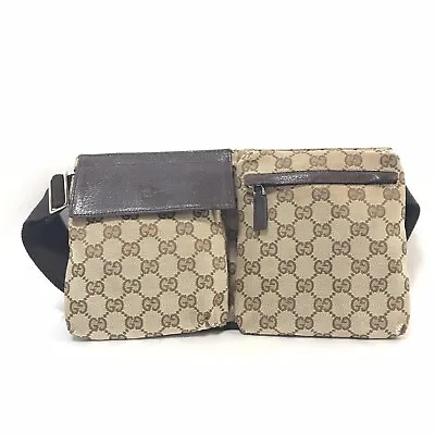 GUCCI Body  Bag Waist Pouch Canvas Leather Brown Authentic • $229