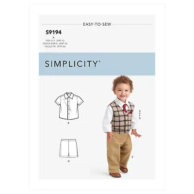Simplicity Sewing Pattern S9194 Infants' Waistcoat Shirt Shorts Trousers Tie • £13.20