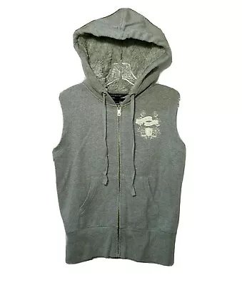 Victoria Secret Hoodie Zip Bling Womens L Large Fur Hood Sleeveless Gray Pockets • $48.95