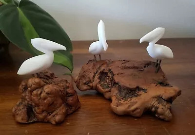 Set Of 2 Vintage Mid Century Modern John Perry Pelicans On Burl Wood Sculptures • $38