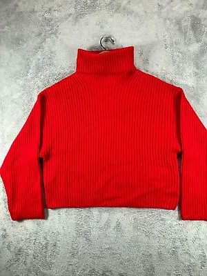 H&M Oversized Sweater Top Womens Small Red Chunky Turtleneck Wool Blend Long Slv • $19.45