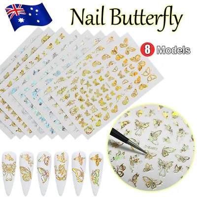 $2.58 • Buy 3D Nail Butterfly Design Sticker Decor Decal Holographic Laser Nail Art Sticker 