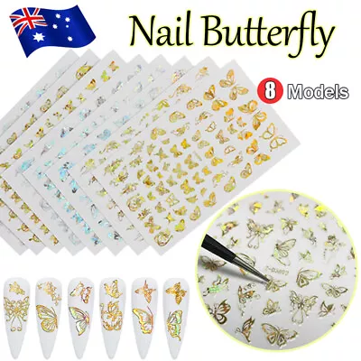 $2.58 • Buy 3D Nail Butterfly Design Sticker Decor Decal Holographic Laser Nail Art Sticker 
