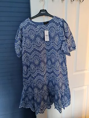 Size 10 LIPSY Blue And White Embroidered Broderie Summer Holiday  Dress BNWT • £25.99