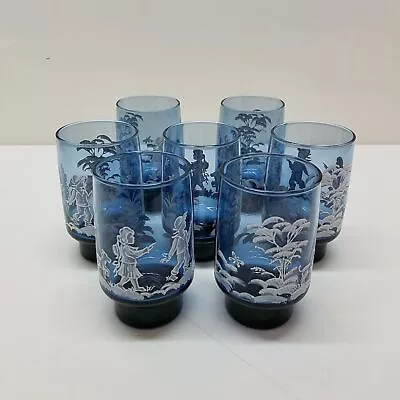 Vintage Libbey Mary Gregory Blue/White Glass Tumblers • $11.50