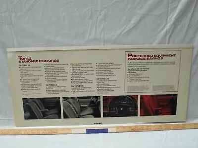 Dealer Showroom Sign/Promotional Poster 1990 Mercury Topaz 90 Dealership Specs • $99.99