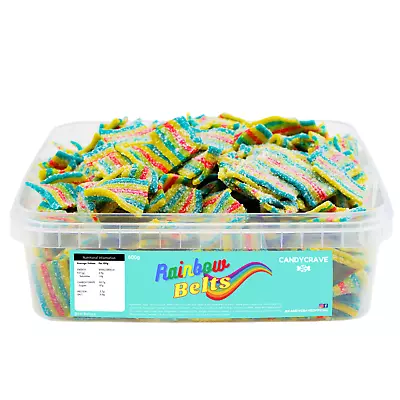 Candycrave Rainbow Belts Gummy Jelly Party Sweets Tub 600g • £7.99