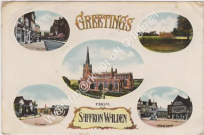 PPC Multiview Greetings From Saffron Walden Essex 1909 Hart & Son • £4.95