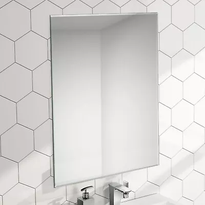 ENKI BM030 Silver Glass Mirror 400 600 Bathroom Bevelled Edge Rectangle HORIZON • £34.99