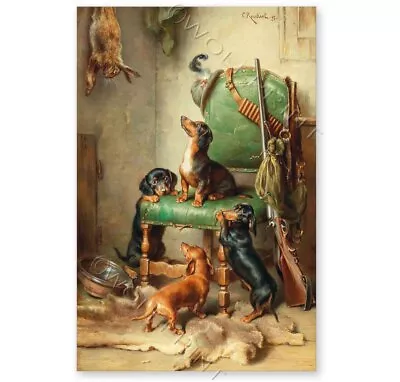 1897 Dogs Vintage Style Dachshunds Ready To Go Hunting 16x24 Or 12 X 18 • $17.89