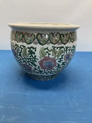 Vintage Chinese Hand Painted With Flowers Motif Porcelain Fish Bowl/Planter • $135