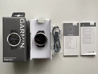 GARMIN VIVOACTIVE 3 GPS Smartwatch With Built-in Sports Apps. Black. BOXED • £169