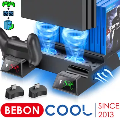 $42.99 • Buy For PS4 Slim Pro Vertical Stand + Cooling Fan Controller Charging Dock Station