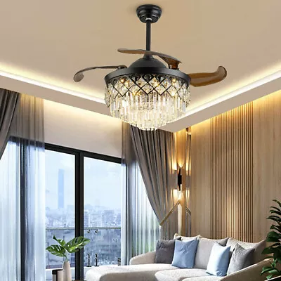 42  Crystal Chandelier Ceiling Fan Light Invisible LED Lamp W/ Remote Control  • $125.41