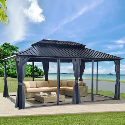 12'x18' Outdoor Aluminium Gazebo Double Roof W/ Nettings And Curtains For Patio • $1639.99