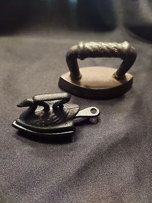 Miniature Cast Iron Child's Swan Sad Iron W/Trivet  AND  Child's Flat Iron (2) • $15