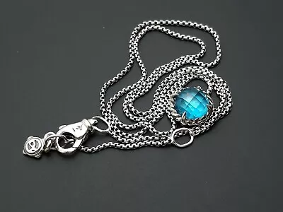 David Yurman Sterling Silver Chatelaine Pendant Necklace With Blue Topaz B-61 • $229