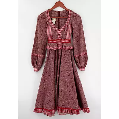 Gunne Sax Jessica Dress Womens XXS Red Floral Calico Prairie Cottage • $294.96