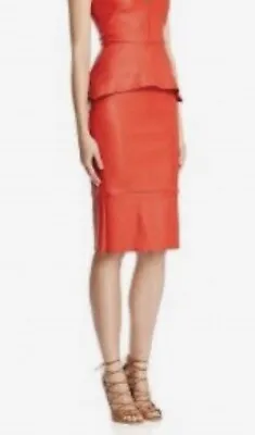 $199 • Buy Scanlan Theodore Stretch Leather Pencil Skirt In Red Size 10