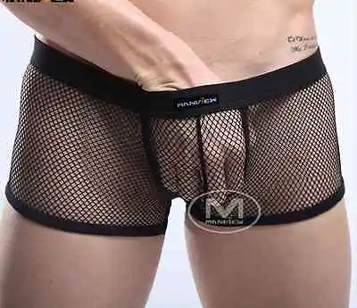 Boxer Size L Black Fishnet Mesh Transparent Sheer Sexy Ref M06 • £15.44