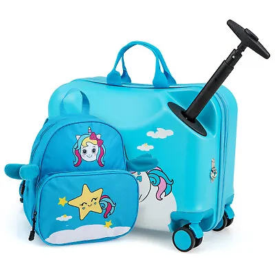 2Pcs Kids Luggage Set Carry-on Hardshell Suitcase Backpack Set Unicorn Luggage • £44.95