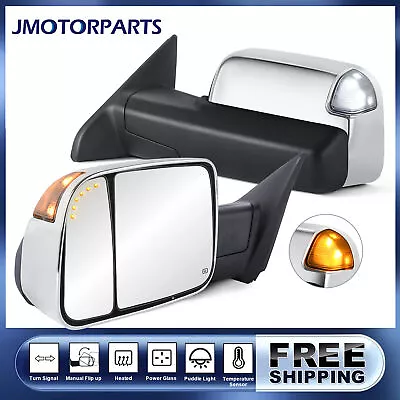 Pair Chrome Tow Mirrors W/Temp Sensor Puddle Light For 2009-2018 Dodge Ram 1500 • $137.96