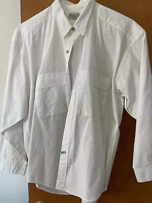 BANANA REPUBLIC Vintage Safari Shirt-80's-two Pockets-White Cotton-Hong Kong • $23