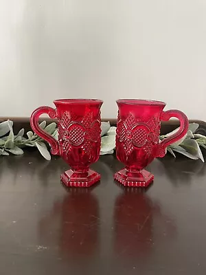 Vintage Avon Cape Cod Collection 1876 Ruby Red Glass Pedestal Coffee Mugs • $10