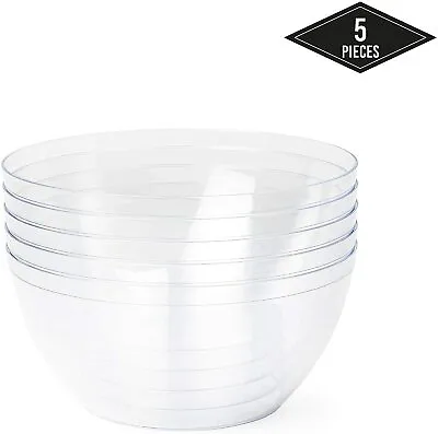 5 Large Clear Hard Plastic Salad Serving Bowls For Parties & Events - XL 3500ml • £18.99