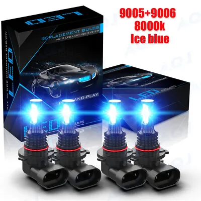 9005 9006 LED Headlights Kit Combo Bulbs 8000K High Low Beam Super Bright Blue • $29.99