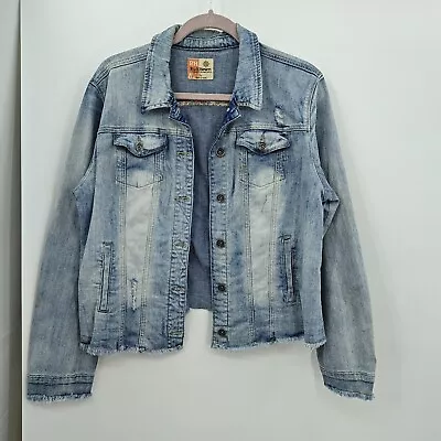 Ruff Hewn Jean Jacket Womens Large Light Wash Distressed Button Up • $26