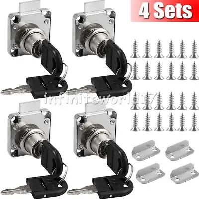 4x Locks & 8 Keys Cam Furniture Lock Door Cupboard Cabinet Letter Mailbox Drawer • £10.89